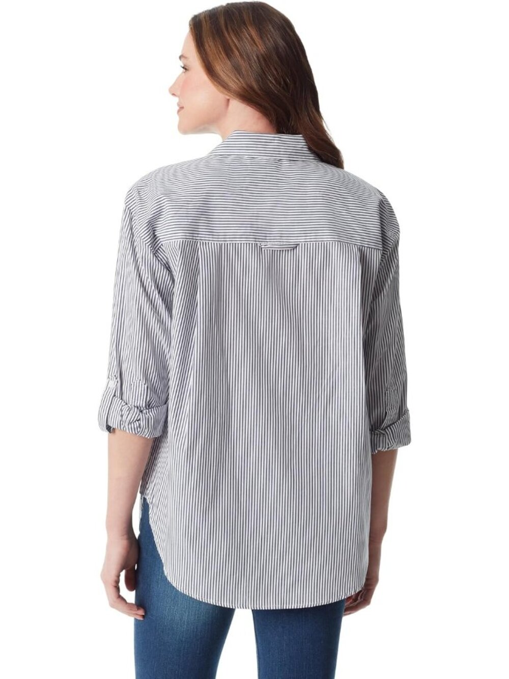 Gloria Vanderbilt Button-Down Shirt Size Large Black White 100% Cotton Striped - Picture 2 of 15